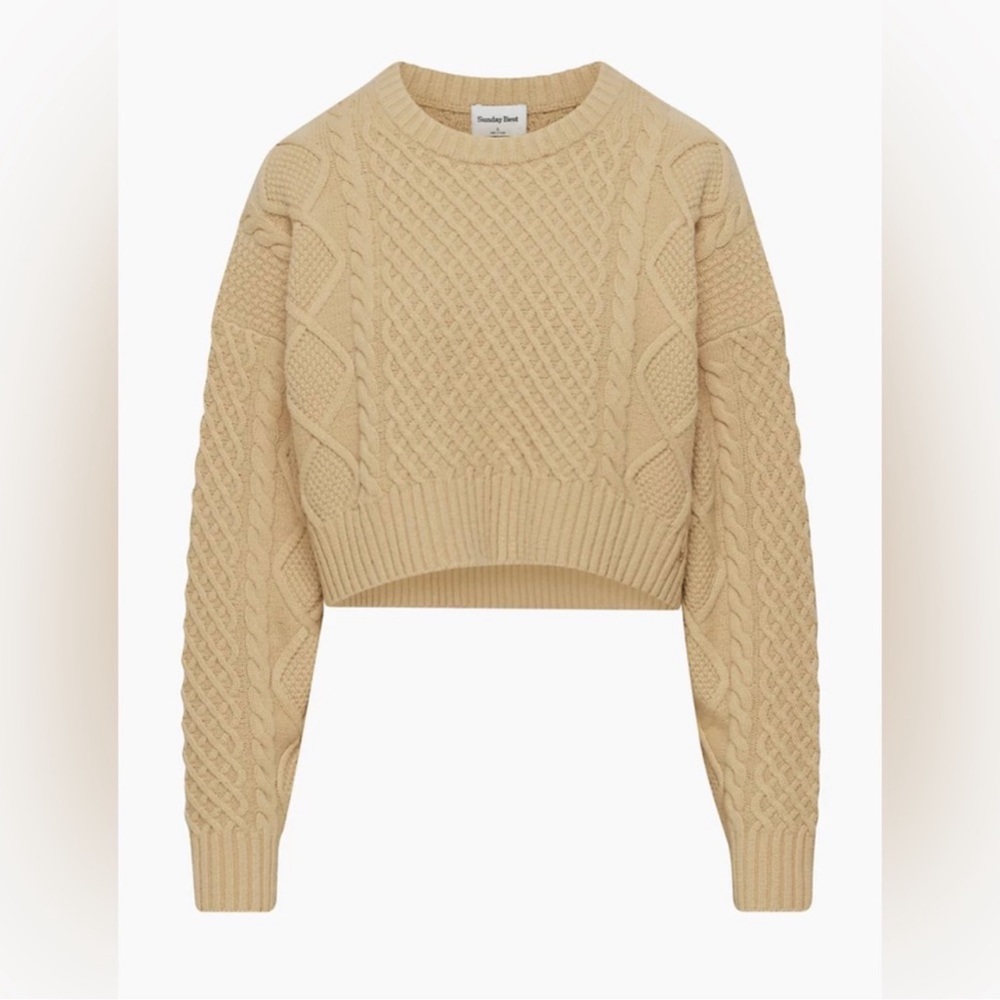 Aritzia x Sunday Best - “Peggy” Cropped Cable Knit Sweater in Beige